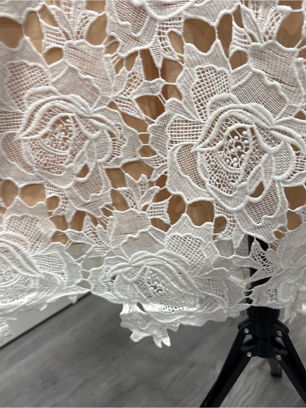 Lulu's White Lace Halter Midi Dress with Nude Underlay - Picture 3 of 8